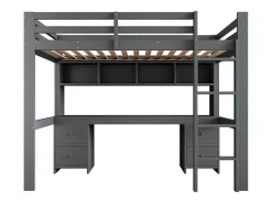 Hoogslaper 90 X 200 Cm Met Bureau, Boekenkast, Lades En Ladder, Mdf Hout, Grijs-Vente-unique Hot