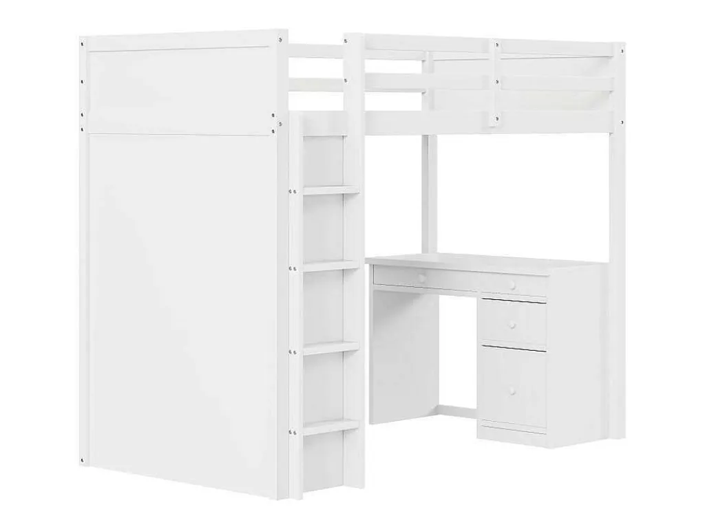 Hoogslaper 90 X 200 Cm Met Bureau, Opbergplanken, Lades En Ladder, Mdf-Hout, Wit-Vente-unique Online