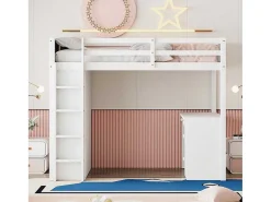 Hoogslaper 90 X 200 Cm Met Bureau, Opbergplanken, Lades En Ladder, Mdf-Hout, Wit-Vente-unique Online