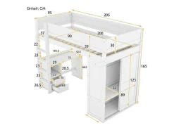 Hoogslaper 90 X 200 Cm Met Bureau + 2 Laden - Kledingkast Met Schuifdeur - Mdf Hout - Wit-Vente-unique Clearance
