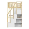 Hoogslaper 90 X 200 Cm Met Grote Kledingkast, Bureau, Boekenkast, Trap En Lades, Alles-In-Een, Mdf Hout, Wit + Eiken-Vente-unique Best