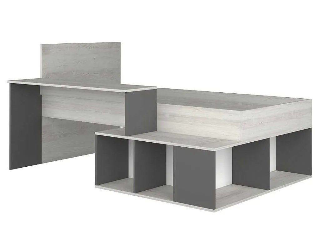 Hoogslaper 90 X 200 Cm Met Opbergruimte En Bureau - Kleur: Naturel En Antraciet - Rigali-Vente-unique Hot