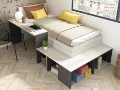 Hoogslaper 90 X 200 Cm Met Opbergruimte En Bureau - Kleur: Naturel En Antraciet - Rigali-Vente-unique Hot
