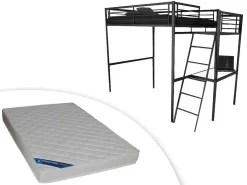 Hoogslaper Casual - Met Bureau - Kleur: Antraciet - Inclusief Matras 140 X 190 Cm-Vente-unique Outlet