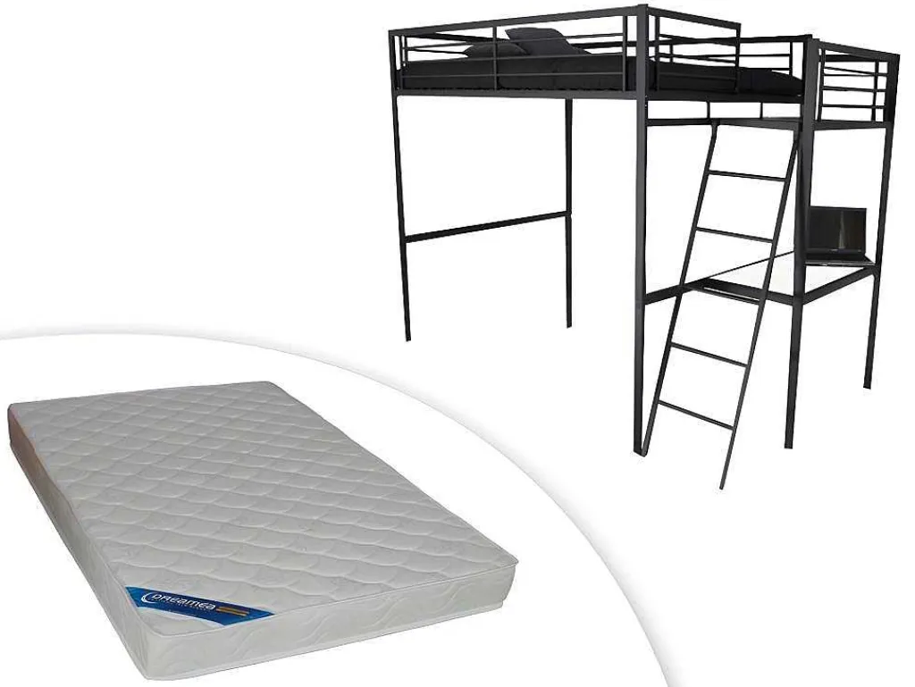 Hoogslaper Casual - Met Bureau - Kleur: Antraciet - Inclusief Matras 140 X 190 Cm-Vente-unique Outlet