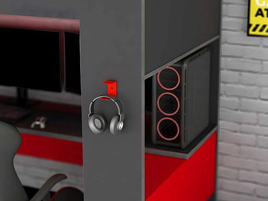 Hoogslaper Gamer Noah Met Bureau En Opbergruimtes - 90 X 200 Cm - Met Led'S - Antraciet En Rood + Matras-Vente-unique Best