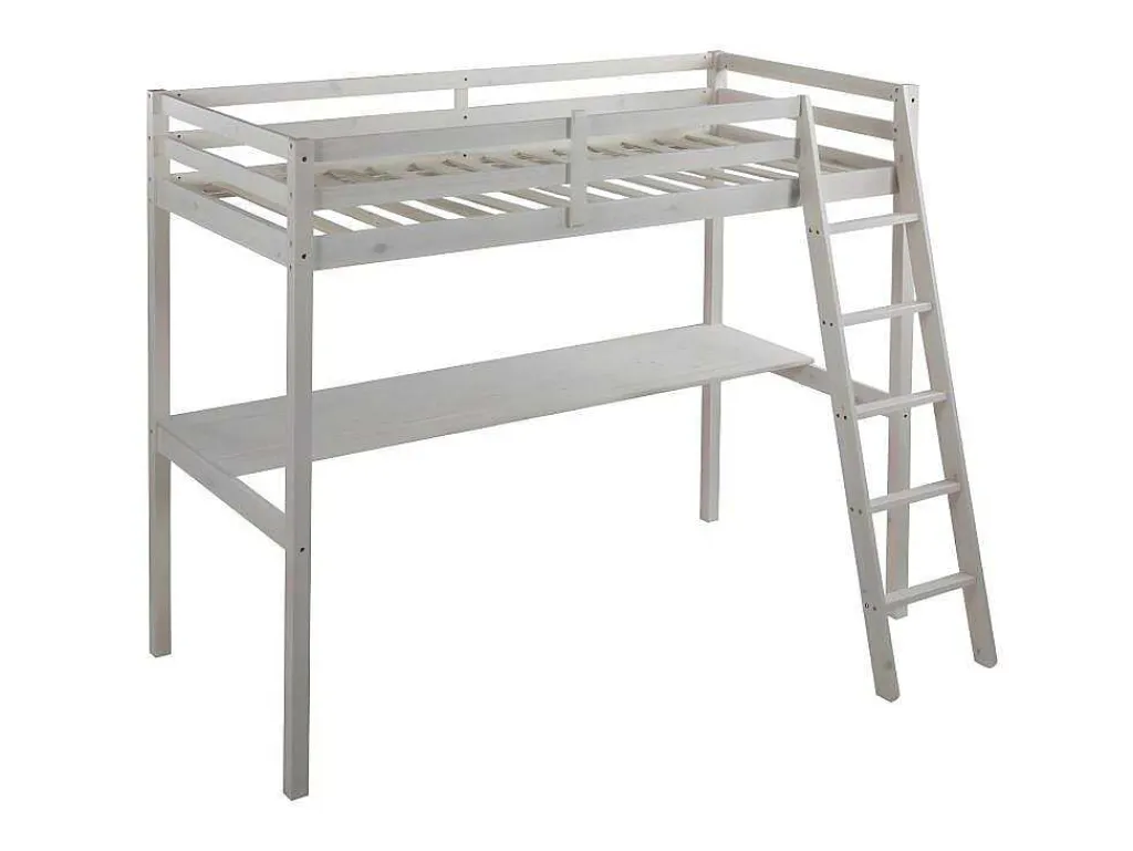Hoogslaper Gedeon - 90 X 190 Cm - Met Bureau - Massief Grenen - Gebleekt-Vente-unique