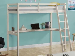 Hoogslaper Gedeon - 90 X 190 Cm - Met Bureau - Massief Grenen - Gebleekt-Vente-unique