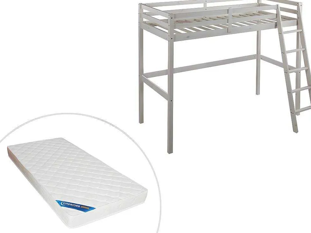 Hoogslaper Gedeon Ii - 90 X 190 Cm - Massief Grenen - Gebleekt + Matras-Vente-unique Clearance