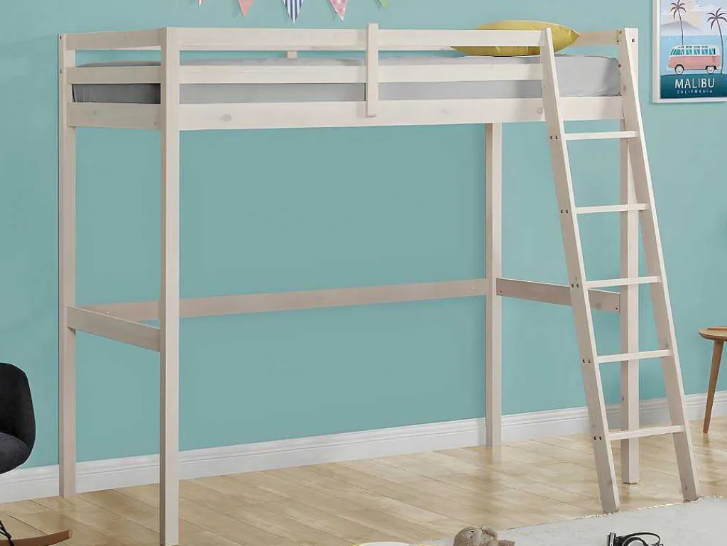 Hoogslaper Gedeon Ii - 90 X 190 Cm - Massief Grenen - Gebleekt + Matras-Vente-unique Clearance