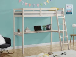 Hoogslaper Gedeon Ii - 90 X 190 Cm - Met Bureau - Massief Grenen - Gebleekt + Matras-Vente-unique New