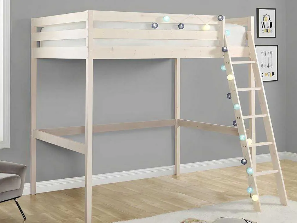 Hoogslaper Gedeon Ii - 140 X 190 Cm - Massief Grenen - Gebleekt + Matras-Vente-unique Discount