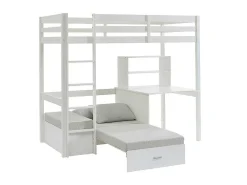 Hoogslaper Goliath Ii Met Bureau, Bedbank En Opbergruimte - 90 X 200 Cm - Massief Grenen - Gebleekt-Vente-unique Best