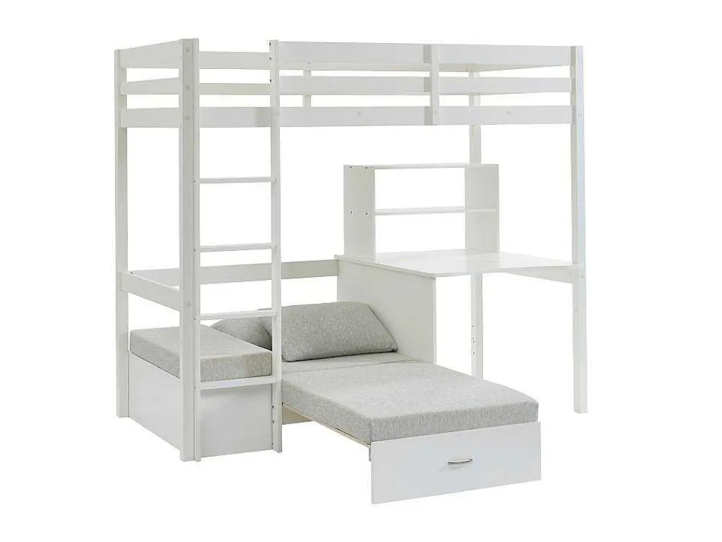 Hoogslaper Goliath Ii Met Bureau, Bedbank En Opbergruimte - 90 X 200 Cm - Massief Grenen - Gebleekt-Vente-unique Best