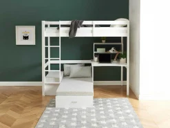 Hoogslaper Goliath Ii Met Bureau, Bedbank En Opbergruimte - 90 X 200 Cm - Massief Grenen - Gebleekt-Vente-unique Best