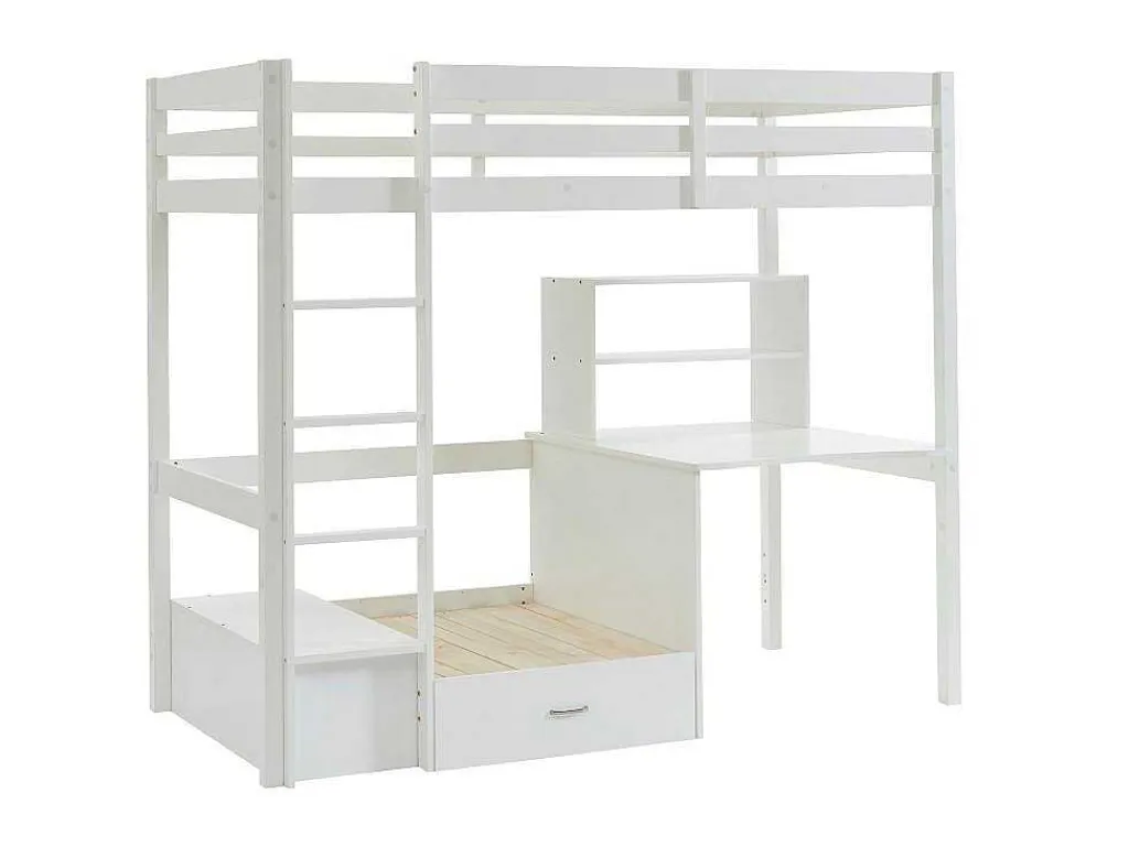 Hoogslaper Goliath Ii Met Bureau, Bedbank En Opbergruimte - 90 X 200 Cm - Massief Grenen - Gebleekt-Vente-unique Best