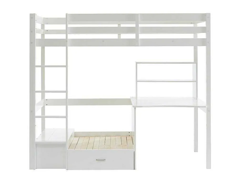 Hoogslaper Goliath Ii Met Bureau, Bedbank En Opbergruimte - 90 X 200 Cm - Massief Grenen - Gebleekt-Vente-unique Best