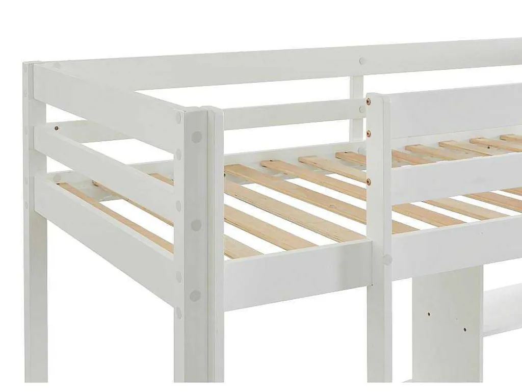 Hoogslaper Goliath Ii Met Bureau, Bedbank En Opbergruimte - 90 X 200 Cm - Massief Grenen - Gebleekt-Vente-unique Best