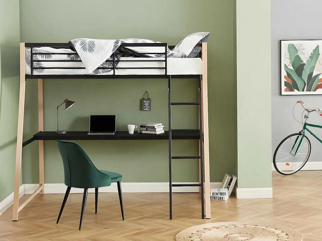 Hoogslaper Malicia - 90 X 190 Cm - Met Hoekbureau - Zwart En Eiken-Vente-unique