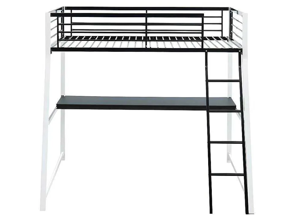 Hoogslaper Malicia - Bed 90 X 190 Cm - Ingebouwd Bureau - Zwart En Wit-Vente-unique