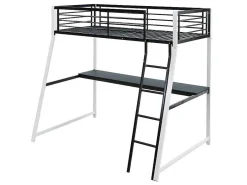 Hoogslaper Malicia - Bed 90 X 190 Cm - Ingebouwd Bureau - Zwart En Wit-Vente-unique