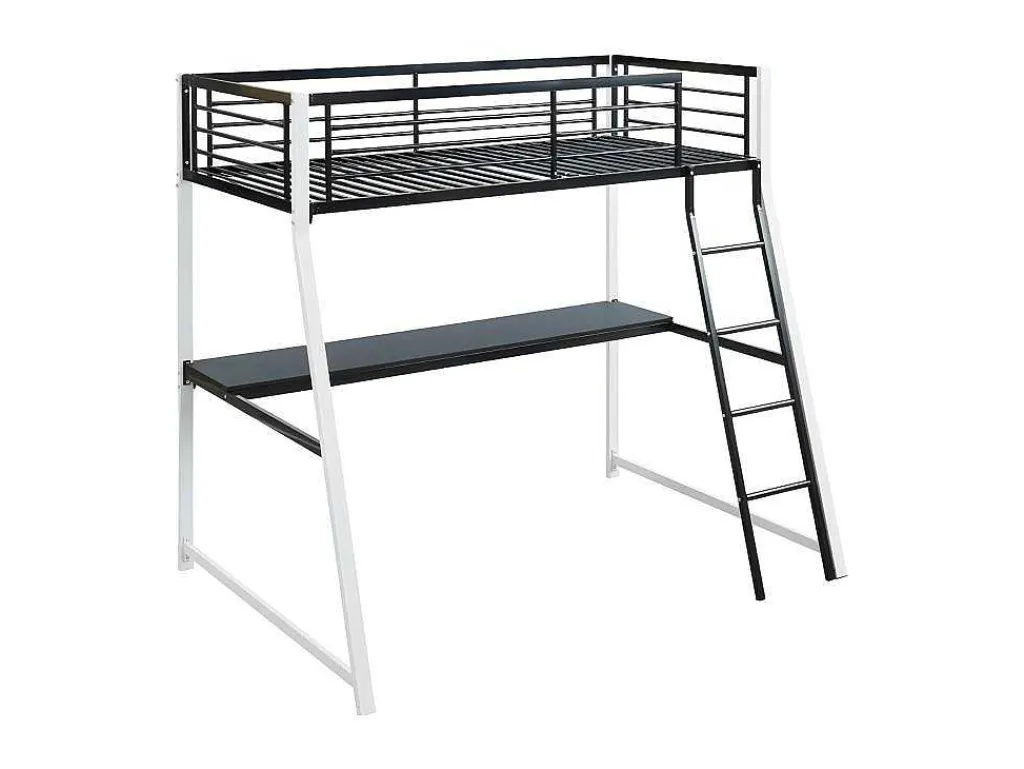 Hoogslaper Malicia - Bed 90 X 190 Cm - Ingebouwd Bureau - Zwart En Wit-Vente-unique
