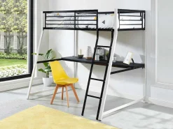 Hoogslaper Malicia - Bed 90 X 190 Cm - Ingebouwd Bureau - Zwart En Wit-Vente-unique
