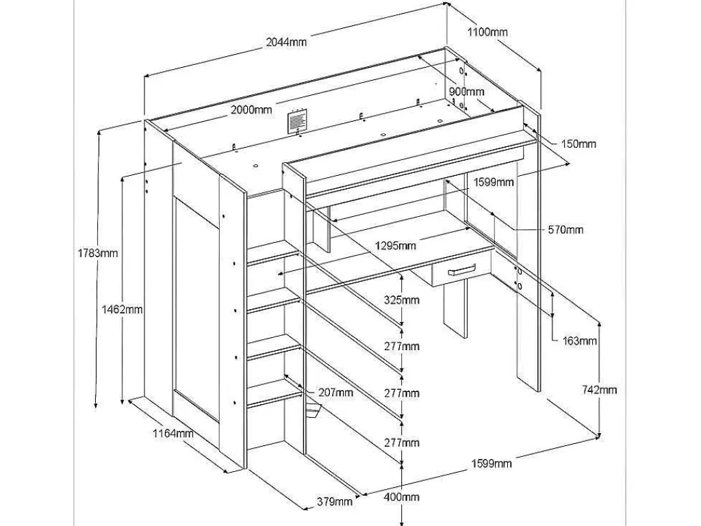 Hoogslaper Met Bureau En Kast - 90 X 200 Cm - Wit En Naturel - Auckland-Vente-unique Sale