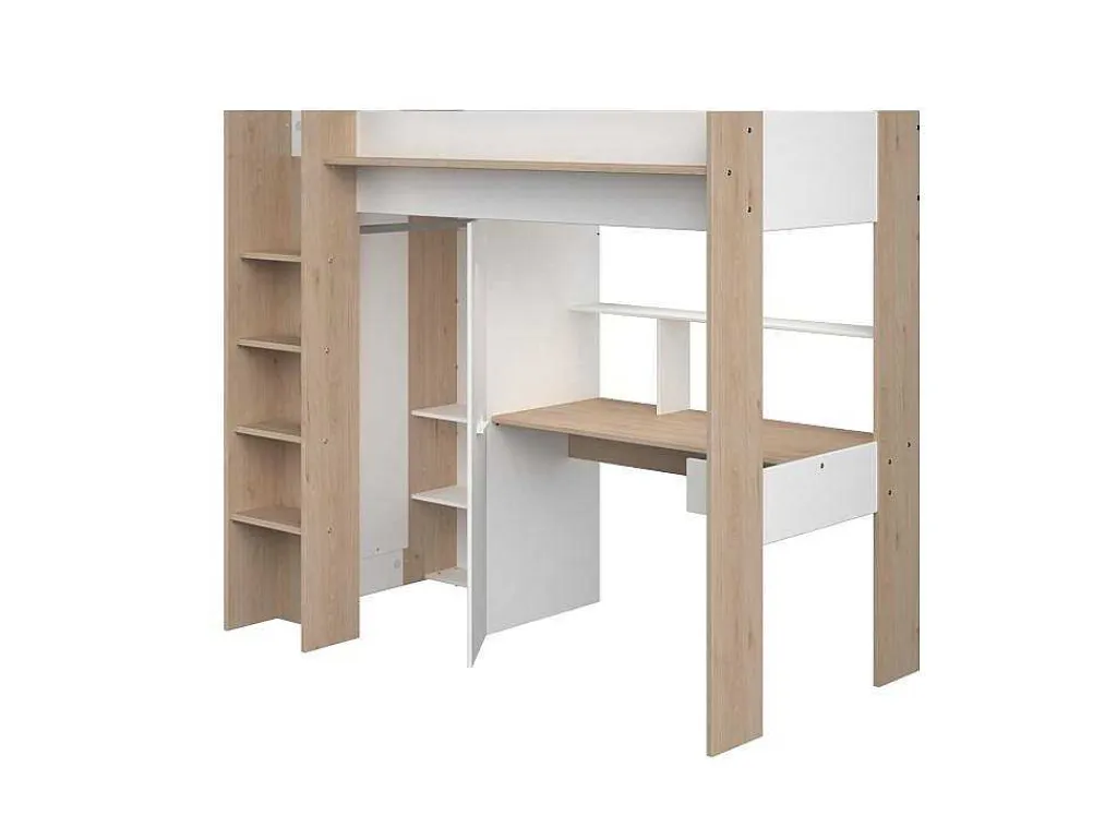 Hoogslaper Met Bureau En Kast - 90 X 200 Cm - Wit En Naturel - Auckland-Vente-unique Sale