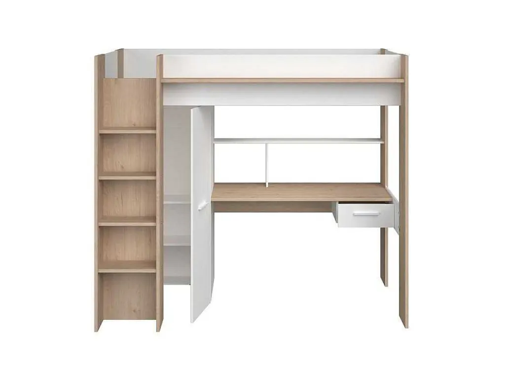 Hoogslaper Met Bureau En Kast - 90 X 200 Cm - Wit En Naturel - Auckland-Vente-unique Sale