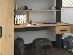 Hoogslaper Met Bureau En Kast - 90X200Cm - Naturel En Antraciet + Matras - Auckland-Vente-unique Online
