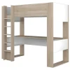 Hoogslaper Met Bureau En Opbergruimte - 90 X 200 Cm - Eik En Wit + Matras - Noah Ii-Vente-unique Hot