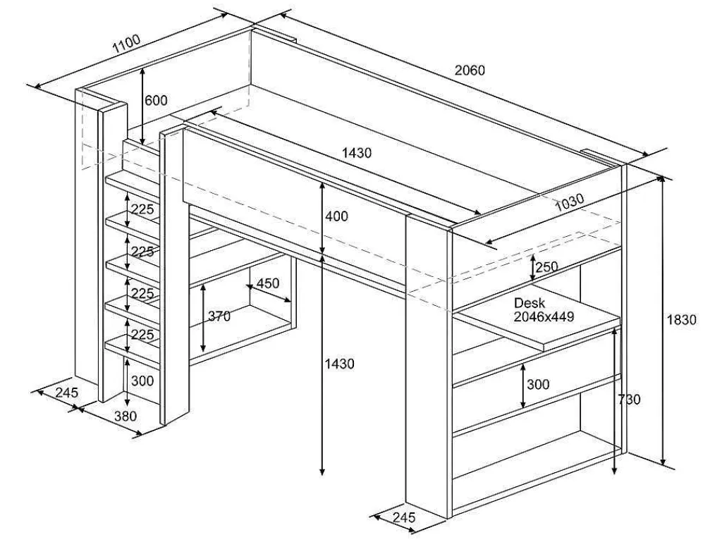 Hoogslaper Met Bureau En Opbergruimte - 90 X 200 Cm - Eik En Wit + Matras - Noah Ii-Vente-unique Hot