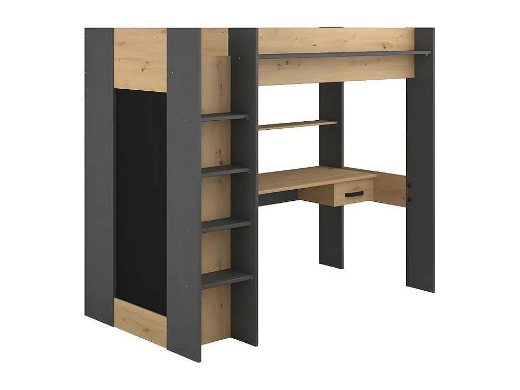 Hoogslaper Met Bureau En Kast - 90X200Cm - Naturel En Antraciet - Auckland-Vente-unique Online