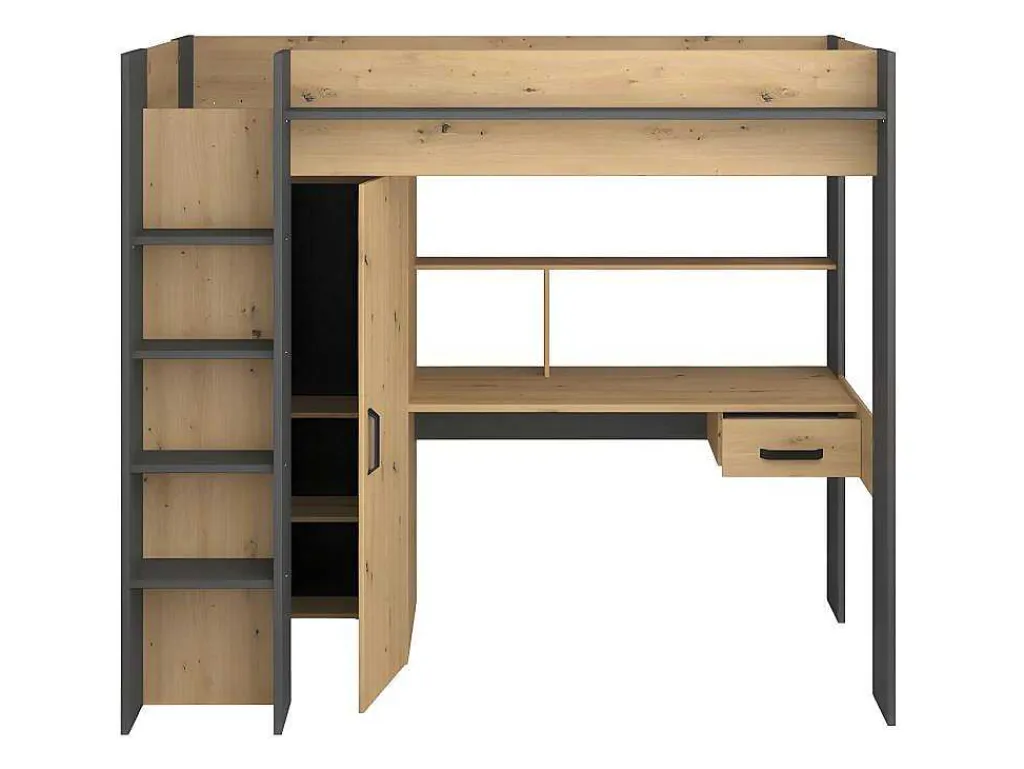 Hoogslaper Met Bureau En Kast - 90X200Cm - Naturel En Antraciet - Auckland-Vente-unique Online
