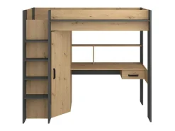 Hoogslaper Met Bureau En Kast - 90X200Cm - Naturel En Antraciet - Auckland-Vente-unique Online