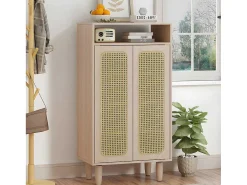Houten Schoenenkast - 2 Rotan Deuren En 3 Verstelbare Interne Planken - Naturel-ModernLuxe Hot