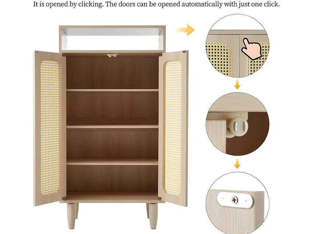Houten Schoenenkast - 2 Rotan Deuren En 3 Verstelbare Interne Planken - Naturel-ModernLuxe Hot