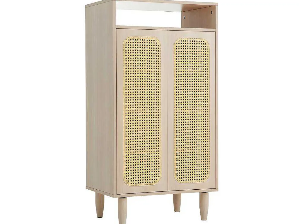 Houten Schoenenkast - 2 Rotan Deuren En 3 Verstelbare Interne Planken - Naturel-ModernLuxe Hot