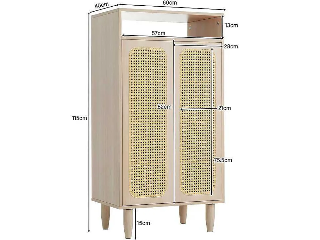 Houten Schoenenkast - 2 Rotan Deuren En 3 Verstelbare Interne Planken - Naturel-ModernLuxe Hot