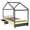 Hutbed Elfia - 2 Laden - 90 X 190 Cm - Massief Grenen - Naturel En Zwart-Vente-unique