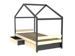 Hutbed Elfia - 2 Laden - 90 X 190 Cm - Massief Grenen - Naturel En Zwart-Vente-unique