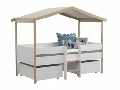 Hutbed Sarosi Met Laden - 90 X 190 Cm - Linden - Wit En Eiken-Vente-unique
