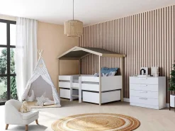 Hutbed Sarosi Met Laden - 90 X 190 Cm - Linden - Wit En Eiken-Vente-unique