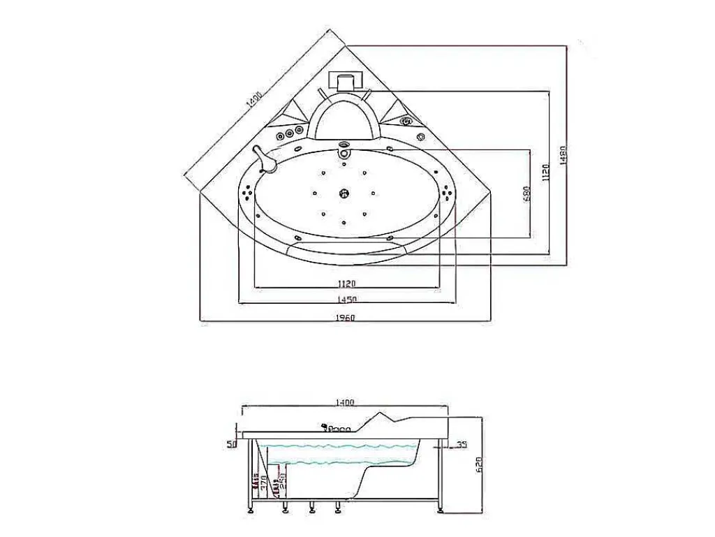 Hydromassage Chromotherapiebad 140 X 140 Cm Met Verwarming En Dubbele Pomp 20 Jets Camelia-ELITESHOPPING Hot