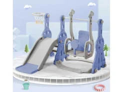 4-In-1 Glijbaan Met Schommel En Basketbalstandaard Voor Kinderen, Klimladder, Voor Binnen En Buiten, Blauw-Vente-unique Best