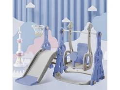 4-In-1 Glijbaan Met Schommel En Basketbalstandaard Voor Kinderen, Klimladder, Voor Binnen En Buiten, Blauw-Vente-unique Best