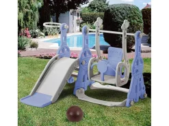 4-In-1 Glijbaan Met Schommel En Basketbalstandaard Voor Kinderen, Klimladder, Voor Binnen En Buiten, Blauw-Vente-unique Best