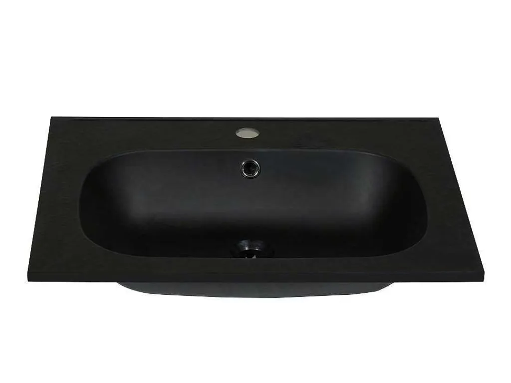 Inbouwwastafel In Hars Met Steenlook - Zwart - L60 X B46 Cm - Okiwa-Shower & Design Discount