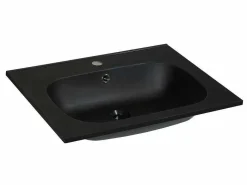 Inbouwwastafel In Hars Met Steenlook - Zwart - L60 X B46 Cm - Okiwa-Shower & Design Discount